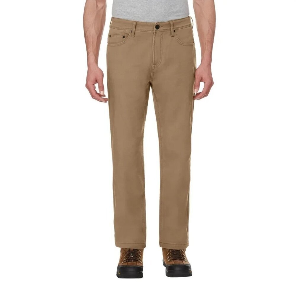 CAT Men's 34x30 Fleece Lined Canvas Work Pants Tan Straight Leg Stretch L1389